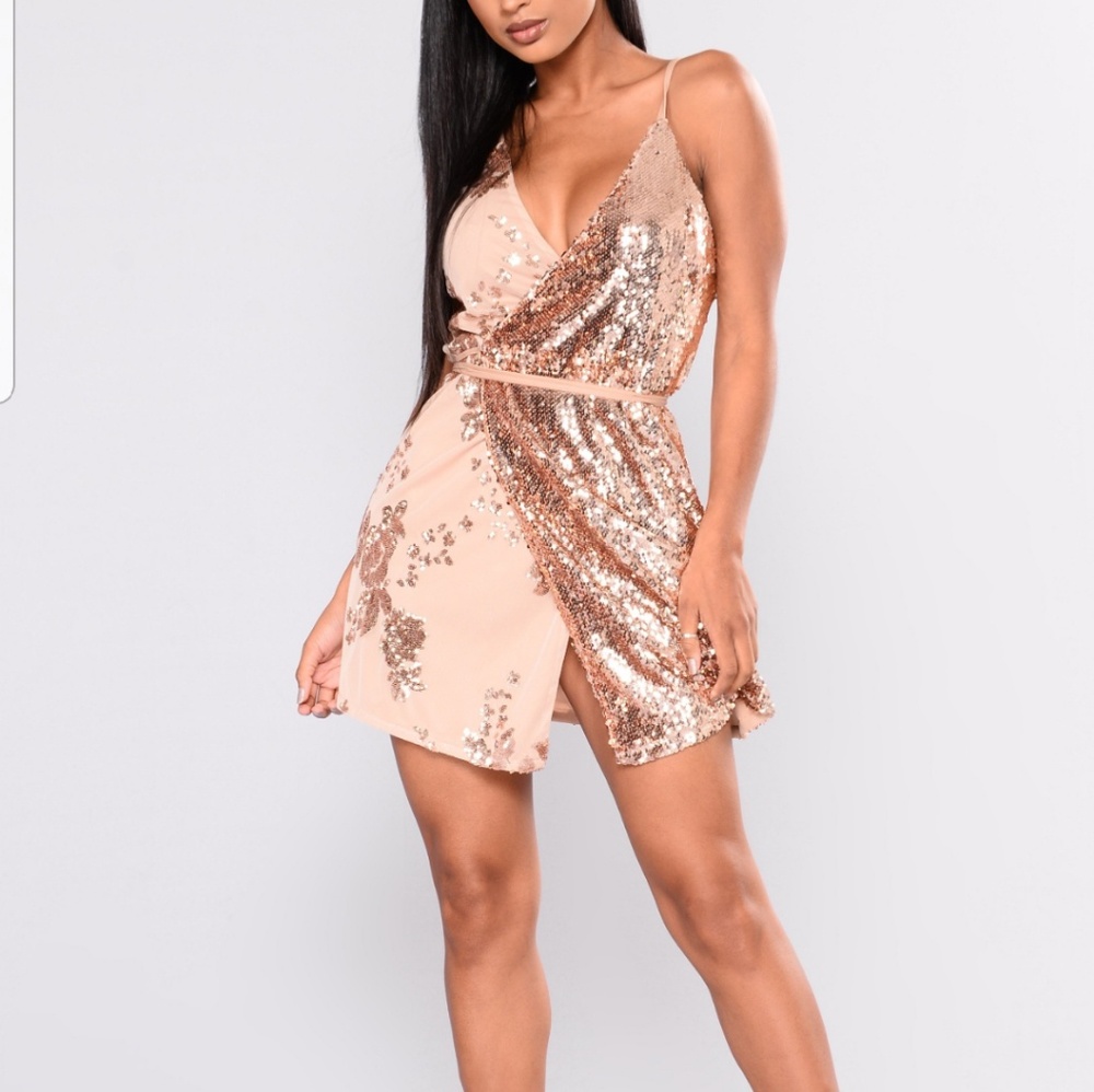 Fashion Nova Rose Gold Sequin Dress
